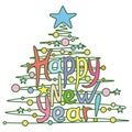 Stylized christmas tree with happy new year lettering