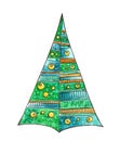 Stylized Christmas tree. Watercolor illustration on white background. Isolated hand drawn element for prints, cards Royalty Free Stock Photo