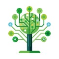 Stylized circuit board tree illustration symbolizing growth, technology, and connection in shades of green and blue. Royalty Free Stock Photo