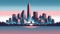 Stylized City Skyline at Sunset, Urban Illustration