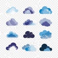 Stylized cloud icons are arranged in a 4x3 grid on a transparent Royalty Free Stock Photo