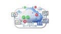 Cloud Computing Network with Data Transfer Icons and Charts image photo Royalty Free Stock Photo