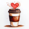 Stylized Coffee Cup With Red Heart Drawing on White Background Royalty Free Stock Photo