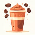 Stylized Coffee Cup with Swirl Topping and Floating Coffee Beans Illustration Royalty Free Stock Photo
