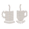 Stylized coffee cups with saucer and smoke made of outline drawing coffee beans Set of 2 Coffee Day