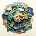 Handshake and planet earth earth day concept - AI Royalty Free Stock Photo