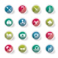 Stylized collection of medical themed icons and warning-signs over colored background Royalty Free Stock Photo