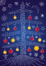 Stylized colorful christmas tree. New year, postcard, congratula