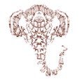 Stylized colorful elephant portrait art on white background. Vector