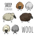 Isolated sheep herd icons. Vector multi colored illustration on light background. Original hand-drawn set.