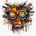 Colorful Graffiti-style Cartoon Face With Paint Splashes