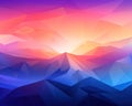 Stylized colorful landscape with sunset low poly mountns and a wide color spectrum.