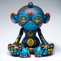 stylized colorful monkey robot meditating vinyl toy, AI Generative