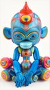 stylized colorful monkey robot meditating vinyl toy, AI Generative