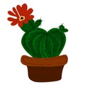Stylized composition for cards, invitations, etc. Blooming cactus in a pot Royalty Free Stock Photo