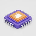 Stylized computer microprocessor chip with purple casing and orange accents isolated on white background Royalty Free Stock Photo