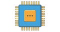 Stylized computer processor chip with a blue square and orange center, isolated on transparent background Royalty Free Stock Photo