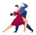 Stylized couple dancing tango together. Woman in red dress and man in blue, expressing passion and movement. Tango Royalty Free Stock Photo