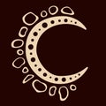 Stylized crescent. Aboriginal painting style. Smooth round shapes, isolated on brown background Royalty Free Stock Photo