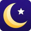 A stylized crescent moon and star icon against a deep blue background. The crescent Royalty Free Stock Photo
