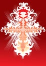 Stylized cross in white on a red background, vector illustration