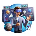 A stylized 3d businessman analyzes data in a virtual reality environment Royalty Free Stock Photo
