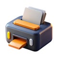 Stylized 3d cartoon printer dispensing orange sticky notes on white background Royalty Free Stock Photo