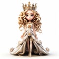 Stylized 3d Doll Drawing: Charming Anime King Costume In Golden Palette