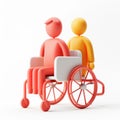 3D Render of Two Cartoon Figures in Wheelchair, Accessibility and Support Concept Royalty Free Stock Photo