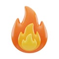 Stylized 3d fire emoji icon with vibrant orange and yellow flames isolated on white background Royalty Free Stock Photo