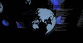 Stylized 3D globe rotating in virtual interface, with code snippet overlays, charts and globe icons Royalty Free Stock Photo