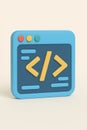 Stylized 3d icon of a computer screen displaying code symbols for programming and development Royalty Free Stock Photo