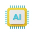 3D Rendered AI Chip Icon with Yellow Casing and Blue Pins on White Background artificial intelligence Royalty Free Stock Photo