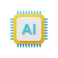 3DAI Chip Icon with Yellow Casing and Blue Pins Royalty Free Stock Photo