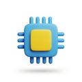 Blue and yellow 3D computer processor chip icon on white background technology Royalty Free Stock Photo