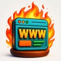 Burning Web Browser Icon With W Text And Flames On White internet online Royalty Free Stock Photo