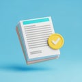 Stack of documents with a yellow coin and a white checkmark papers report Royalty Free Stock Photo