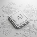 3D Render of AI Chip with Integrated Circuit Board Traces on White Background artificial intelligence Royalty Free Stock Photo