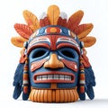 Stylized 3D Render of a Native American Mask with Vibrant Feathers Royalty Free Stock Photo