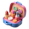Stylized 3d render of a vibrant, colorful makeup kit with cosmetic items Royalty Free Stock Photo
