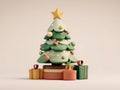 Stylized 3D rendered Christmas scene with a multi-colored, shimmering tree, garland, and presents - AI-Generated Royalty Free Stock Photo