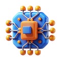 Stylized 3d rendering of a futuristic microchip with orange and blue components Royalty Free Stock Photo