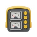 Stylized 3D Rendering of a Retro Control Panel with Two Analog Gauges and Four Yellow Buttons Royalty Free Stock Photo