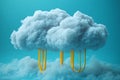 Surreal Cloud Computing Abstract 3D Render of Cloud Data Storage with Yellow Pipes Royalty Free Stock Photo