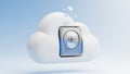 3D cloud icon with a hard drive inside, symbolizing cloud storage and data transfer technology Royalty Free Stock Photo