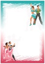 Stylized dancing couples. bright vertical frame