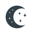 Stylized dark crescent moon and sparkling stars icon design Royalty Free Stock Photo