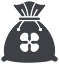 Stylized dark gray icon of a drawstring pouch with a four-petal flower design Royalty Free Stock Photo