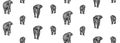 Stylized decorative hand drawn elephant seamless pattern. Endless vector black ink indian wild animal drawing isolated on white Royalty Free Stock Photo