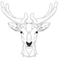 Stylized deer head vector monochrome illustration isolated on white background